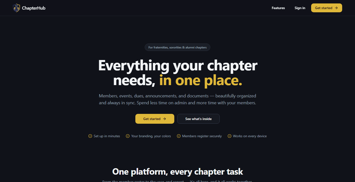 ChapterHub, homepage