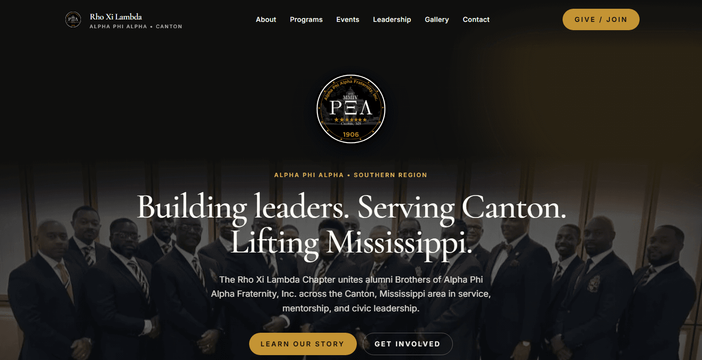Rho Xi Lambda Chapter Website, homepage